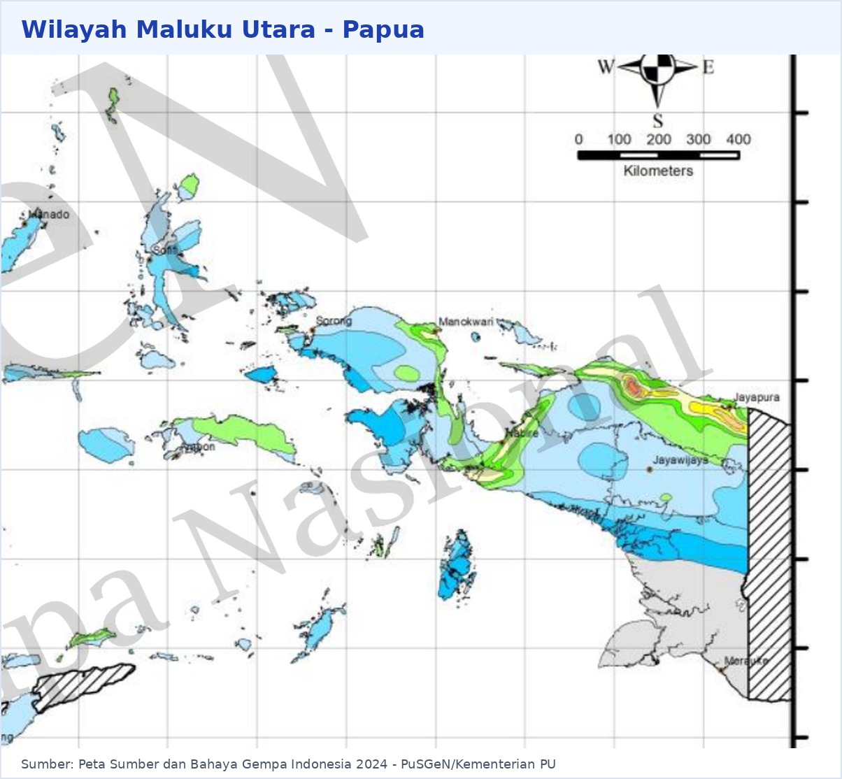 Peta bahaya gempa Maluku Utara - Papua